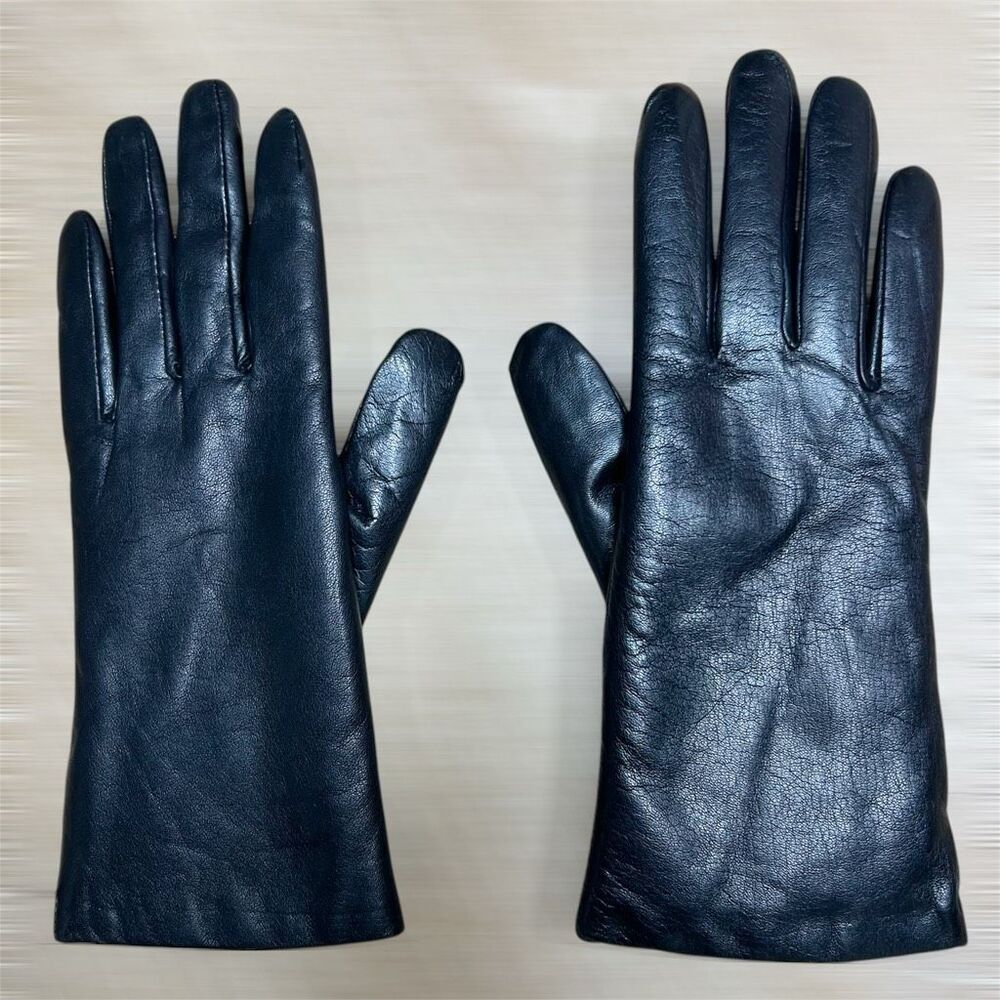 Vintage, Black Genuine Leather Gloves Lux Faux Fur Lined Interior, Women’s Small